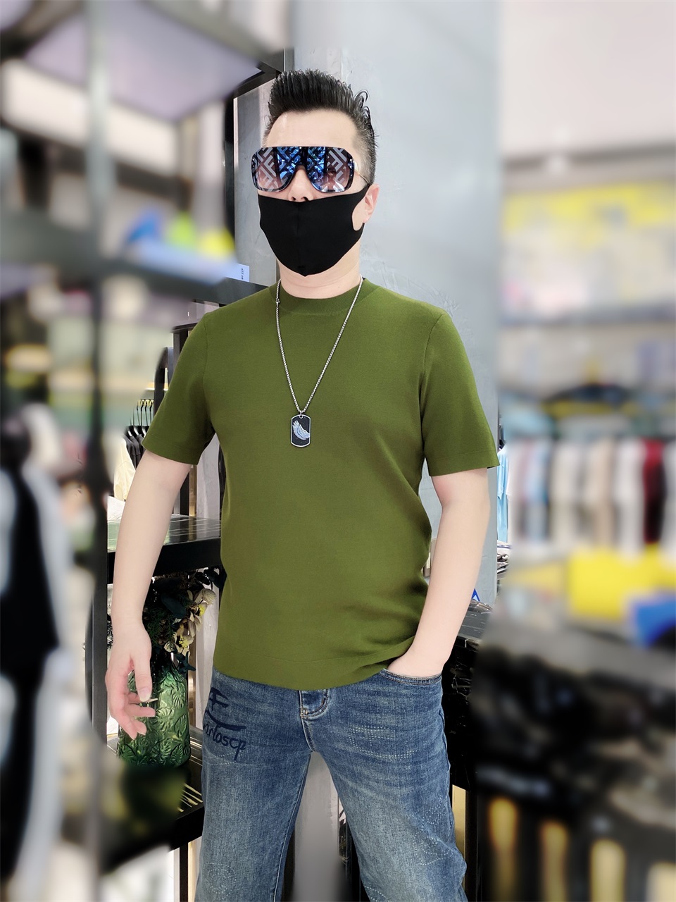 男装秋季时尚短袖韩版个性高品质百搭半袖帅气圆领潮流上衣针织衫