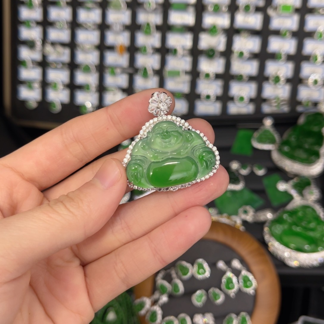 翡翠戒指银S925镶嵌1*5翡翠吊坠