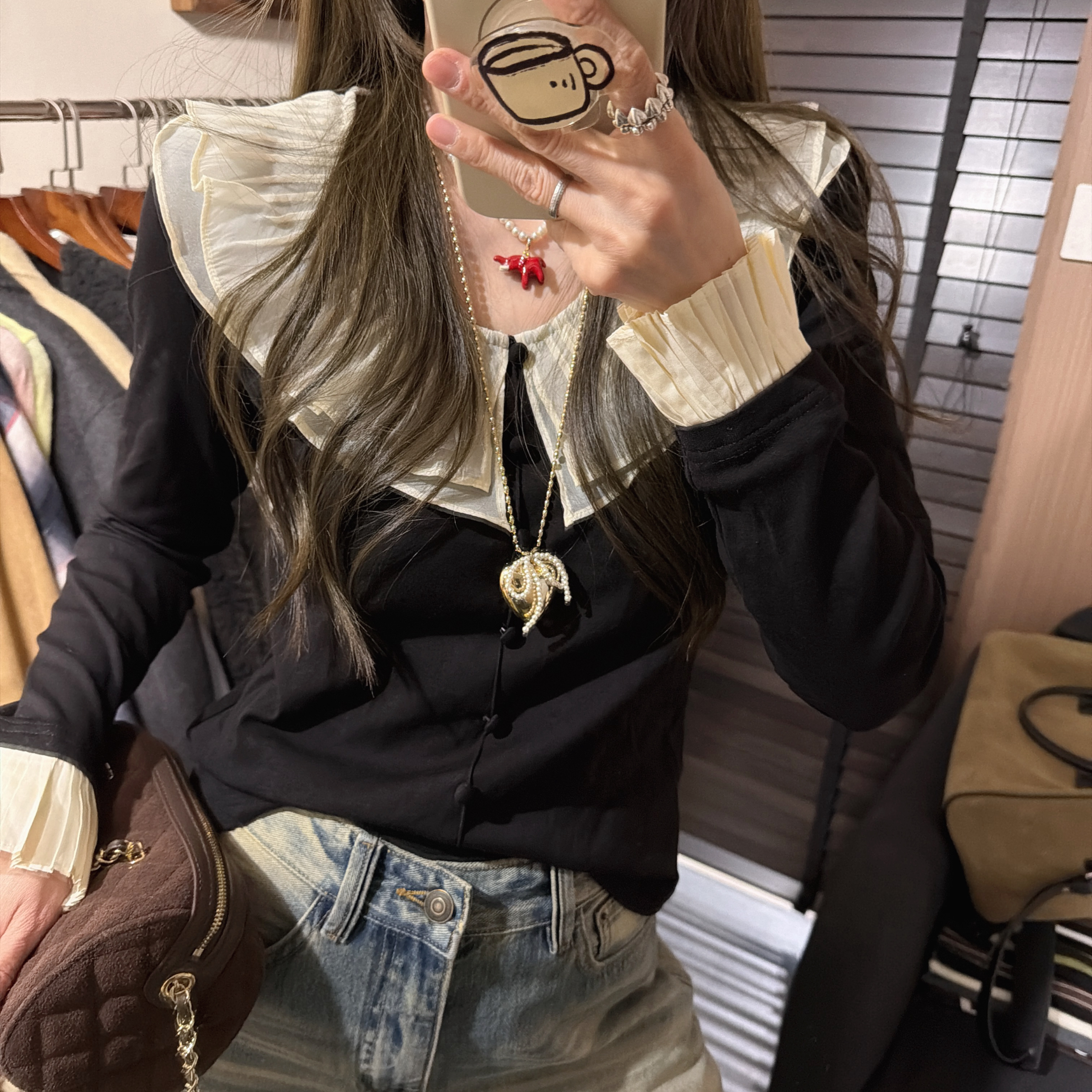 【思含】冬款拼接荷叶领修身上衣