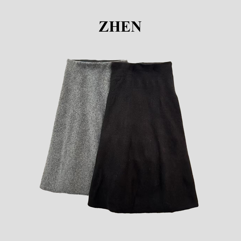 【ZHEN】25Y00373 2025新款秋冬加绒半裙显瘦遮肉小众设计款