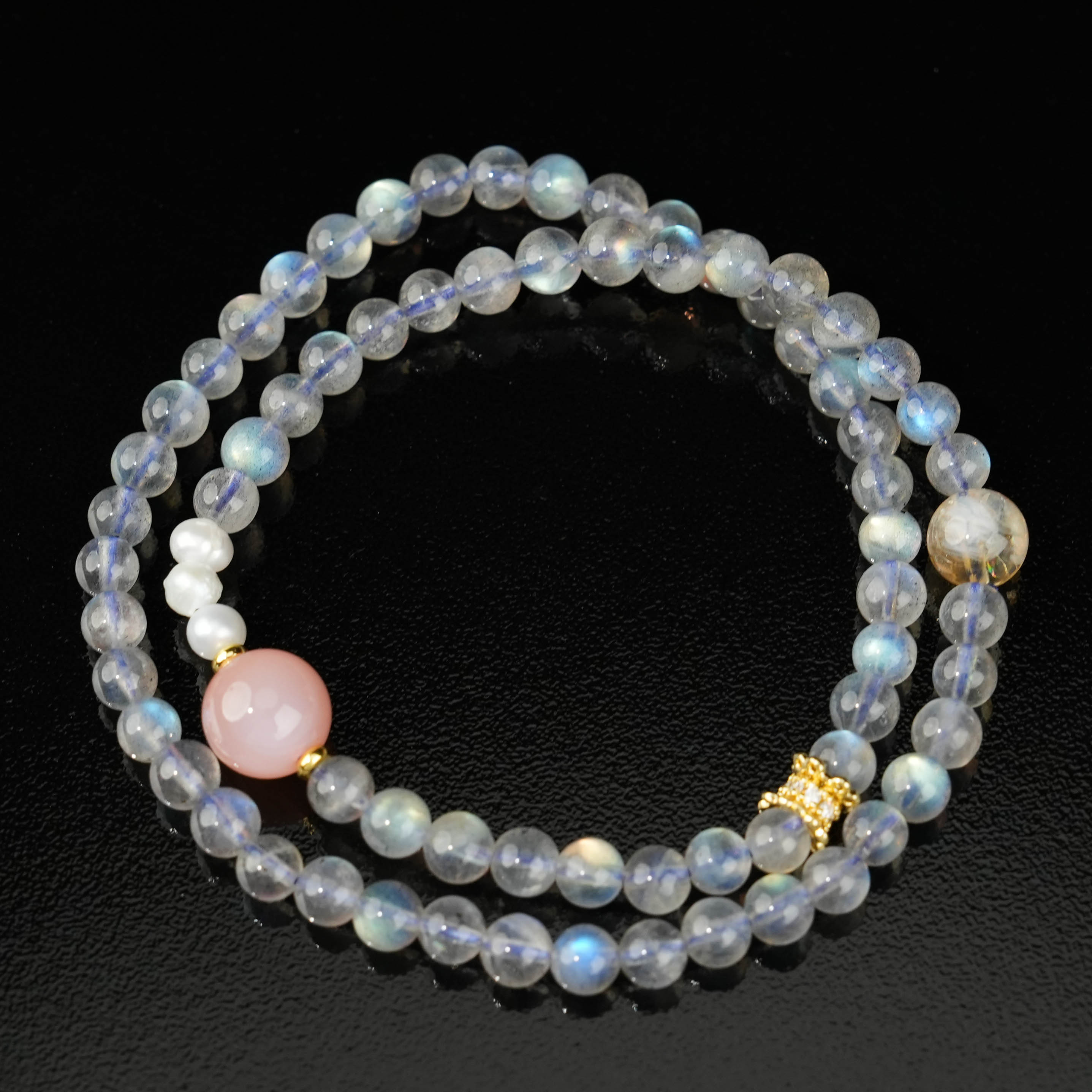 G灰月光+玛瑙+淡水珍珠手串 多样性发一 -CB044（卡径：5mm）