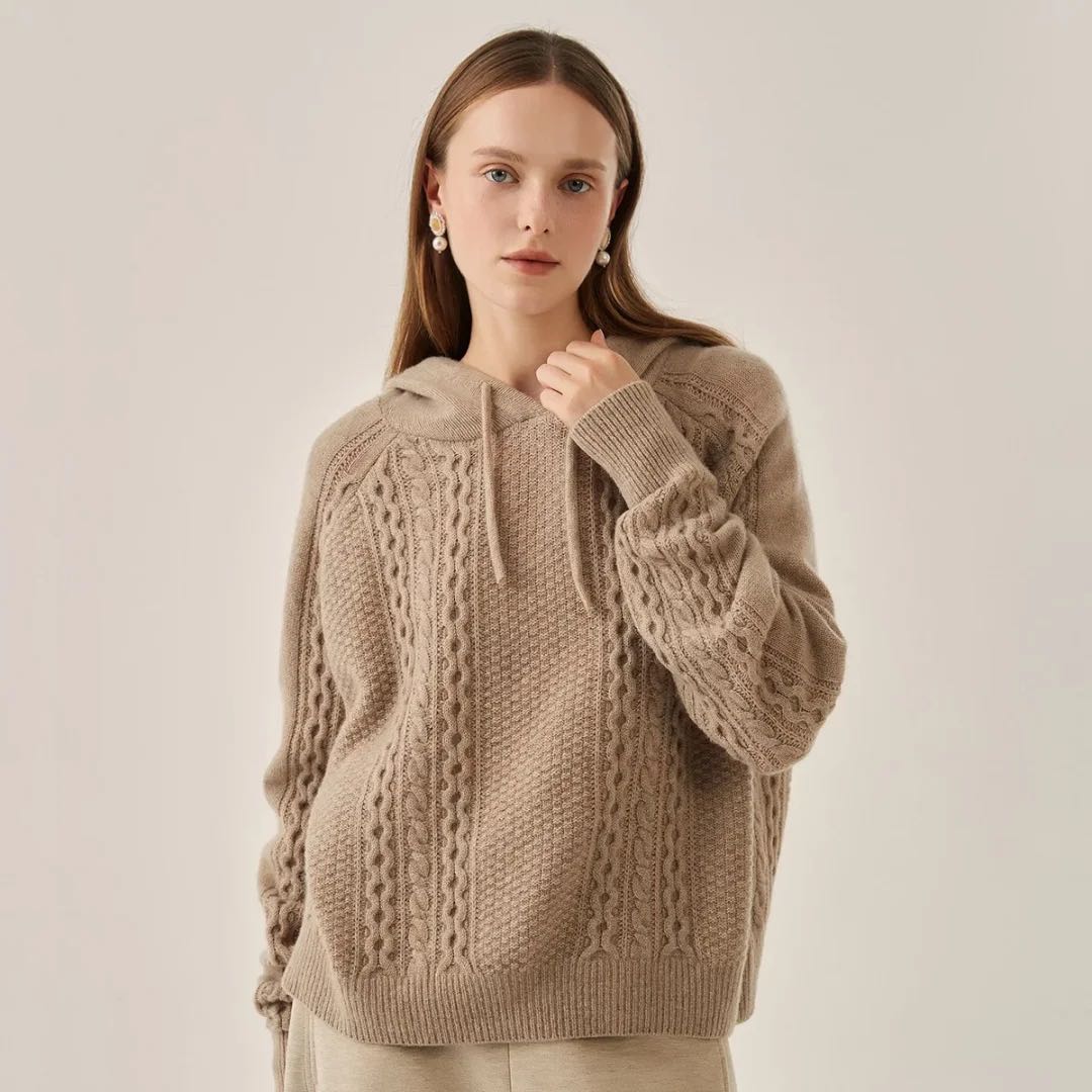 【绒起】秋冬新款澳洲绵羊毛打底内搭羊绒衫时尚百搭保暖帽衫X448