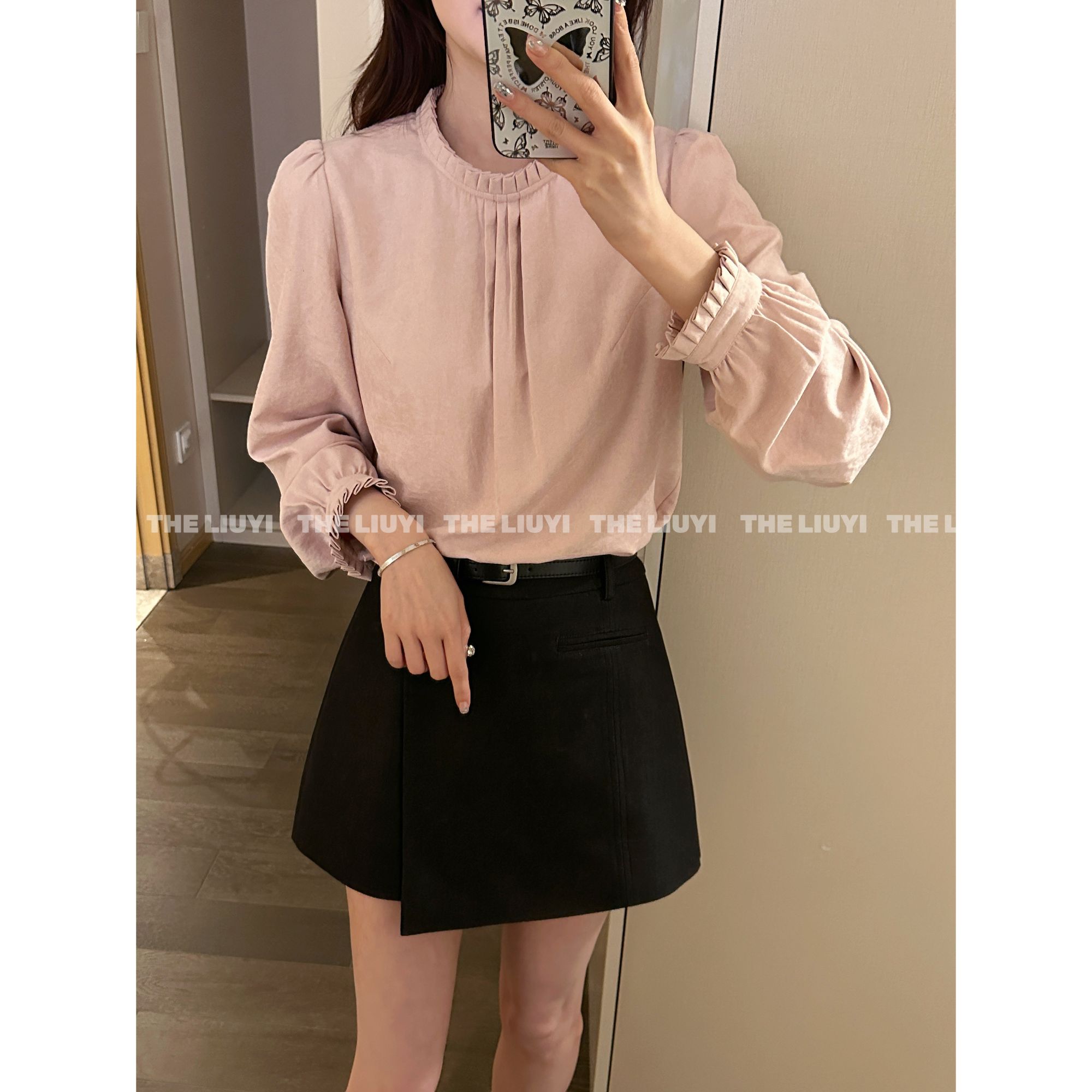 【LIUYI】甜梨小衫～春夏温柔风甜美木耳边衬衫上衣53083