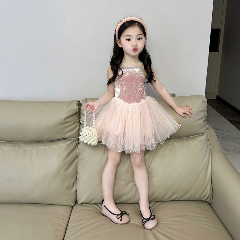 【本妈】夏“人间蜜桃”韩版女童吊带网纱连衣裙ck54 29‘9’