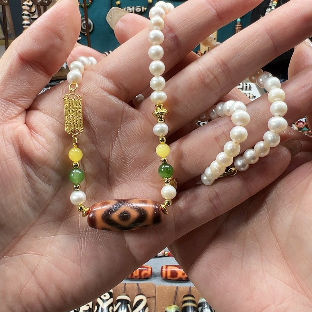 玛瑙/玉髓未镶嵌珠宝半成品小卢金刚三六九珍珠套链