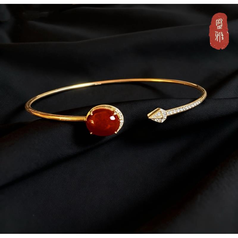  【阿卡赤血】碧海丹心-天然珊瑚制品18k金手镯-27013