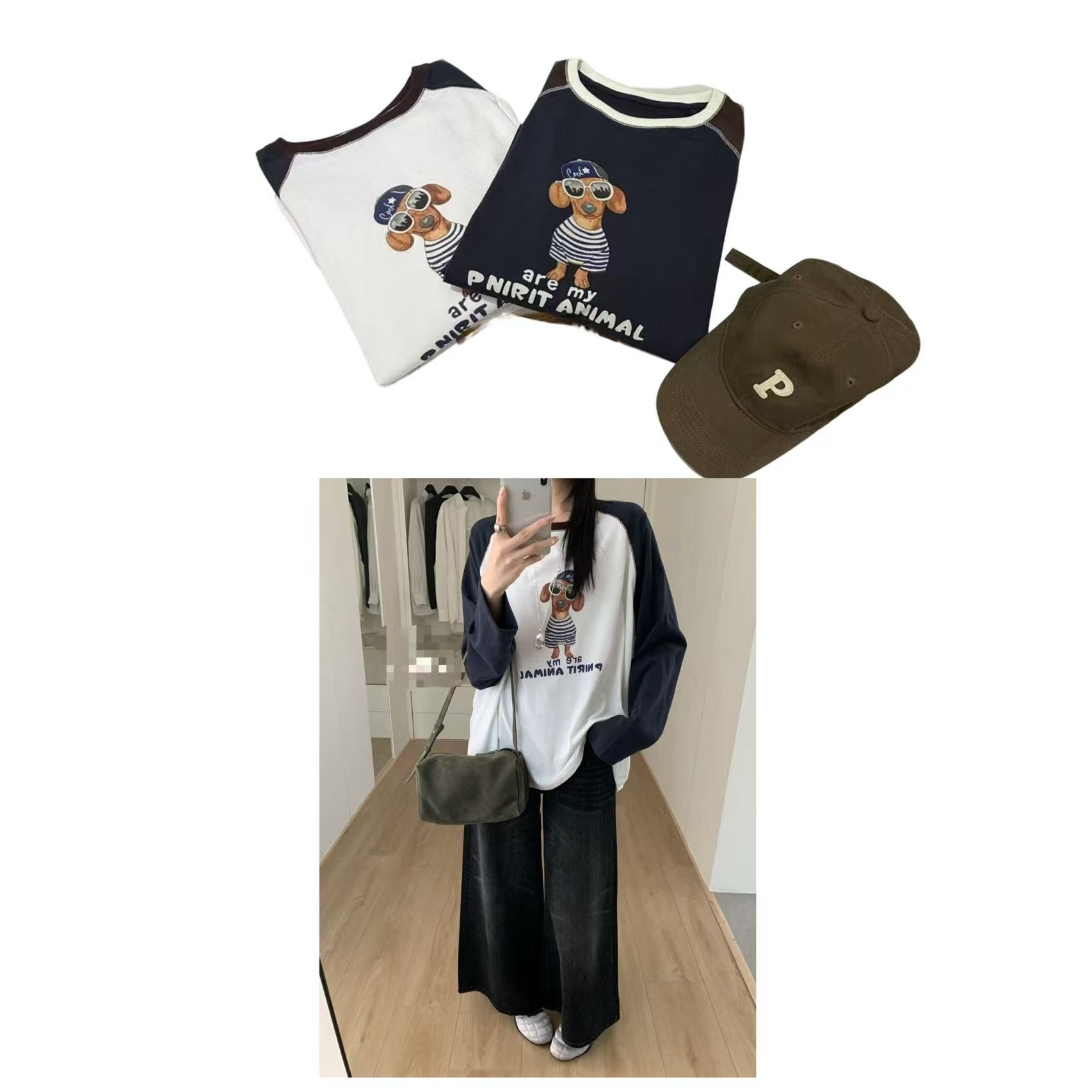 卡通风长袖宽松型女卡通元素打底印花百搭显瘦时尚休闲