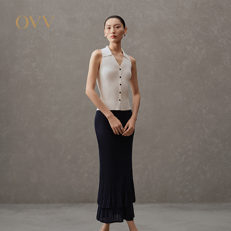【艾钱钱专属】OVV春夏新女装翻领修身无袖针织背心GNZGJ14004A