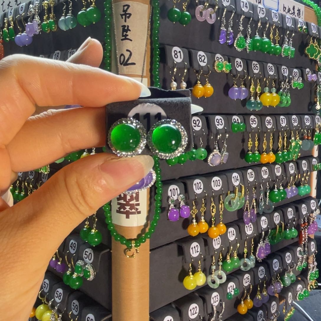 翡翠银S925镶嵌耳饰111