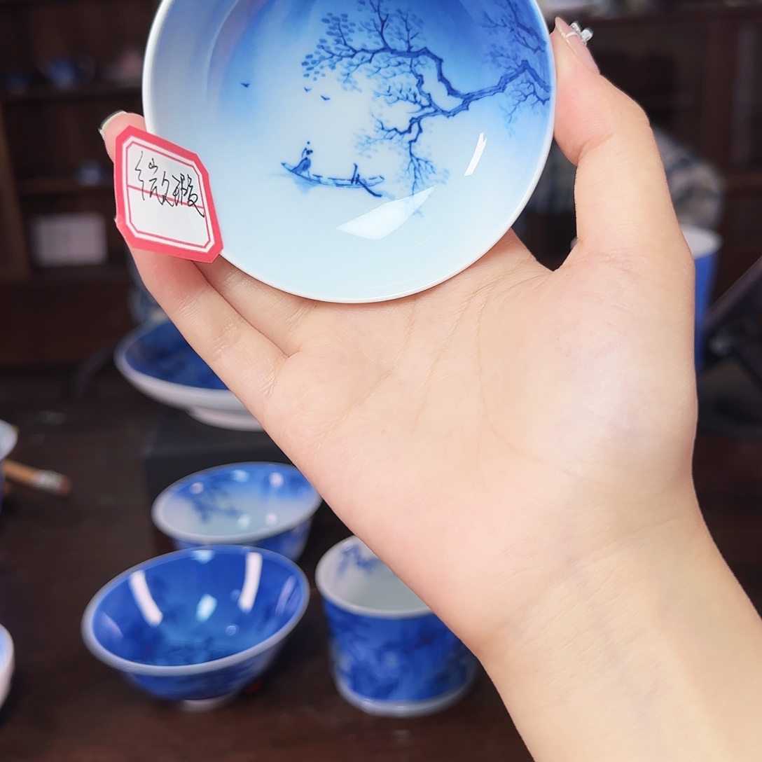 沅***至青花山水夜景杯杯