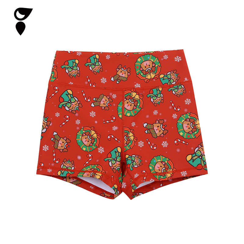 HARDSHIP｜圣诞鹿 Crossfit瑜伽辣妹三分裤 圣诞红撸铁高腰花短裤