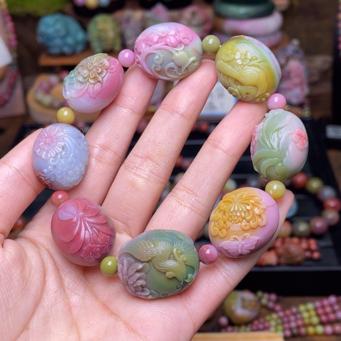 玛瑙/玉髓珠宝半成品未镶嵌?***✿盐源玛瑙十二月花蛋蛋手串