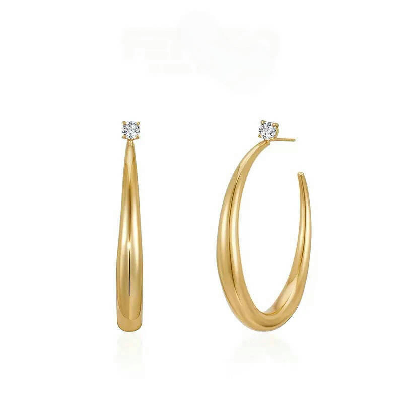 铜合金耳饰 大耳圈 直径约4㎝ 金色牛角形大耳环耳圈大C圈 耳钉款