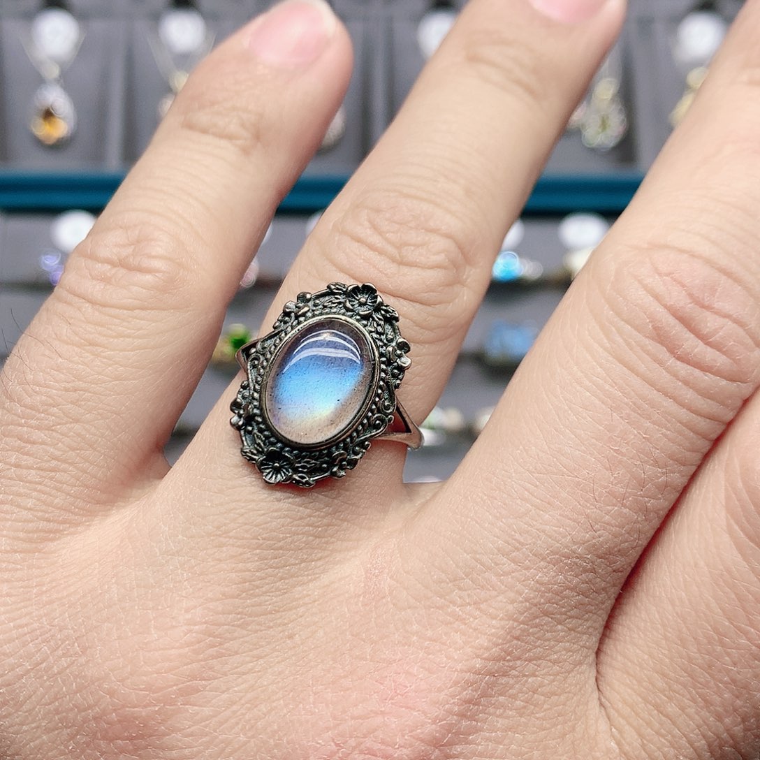 拉长石戒指银S925镶嵌拉长石戒指