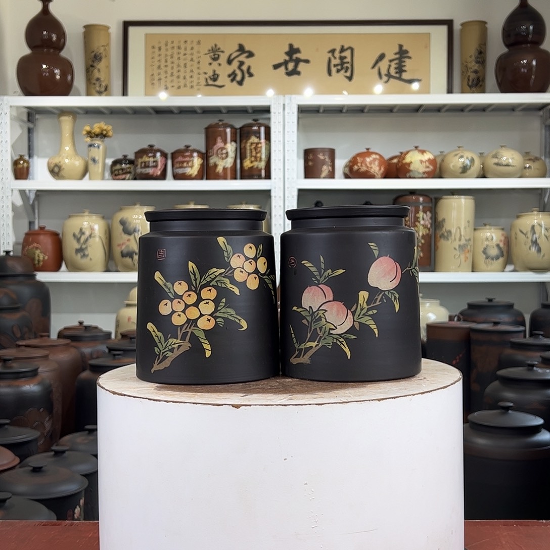 一对357克醒茶罐纯手工