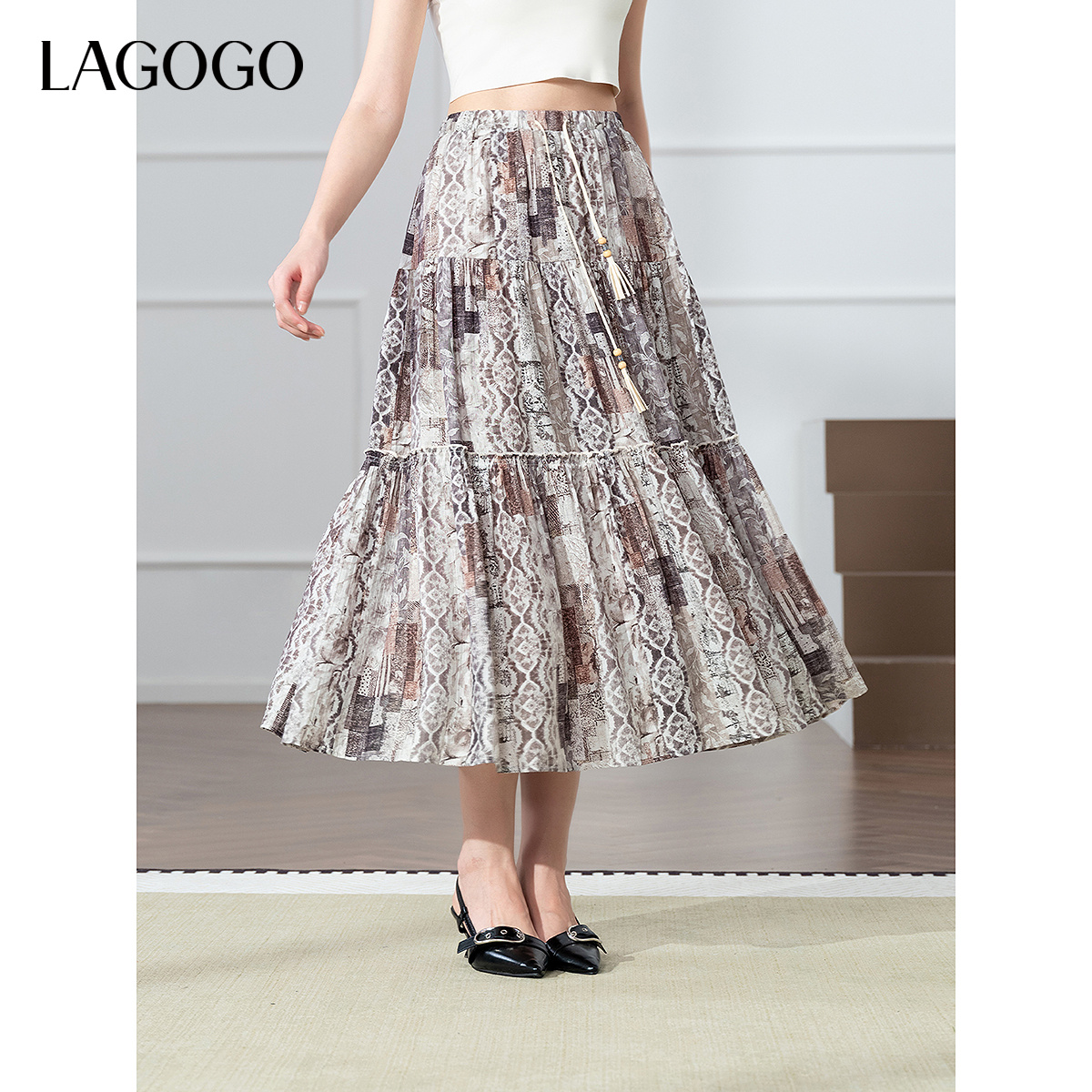 lagogo拉谷谷2025年新款文艺复古风流苏半裙女OCBB307WK6