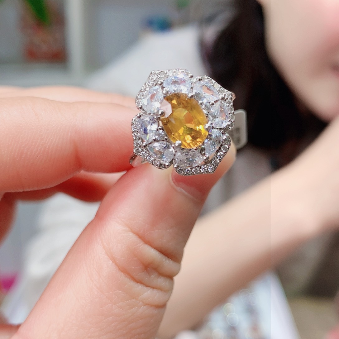 彩色蓝宝石戒指银S925镶嵌