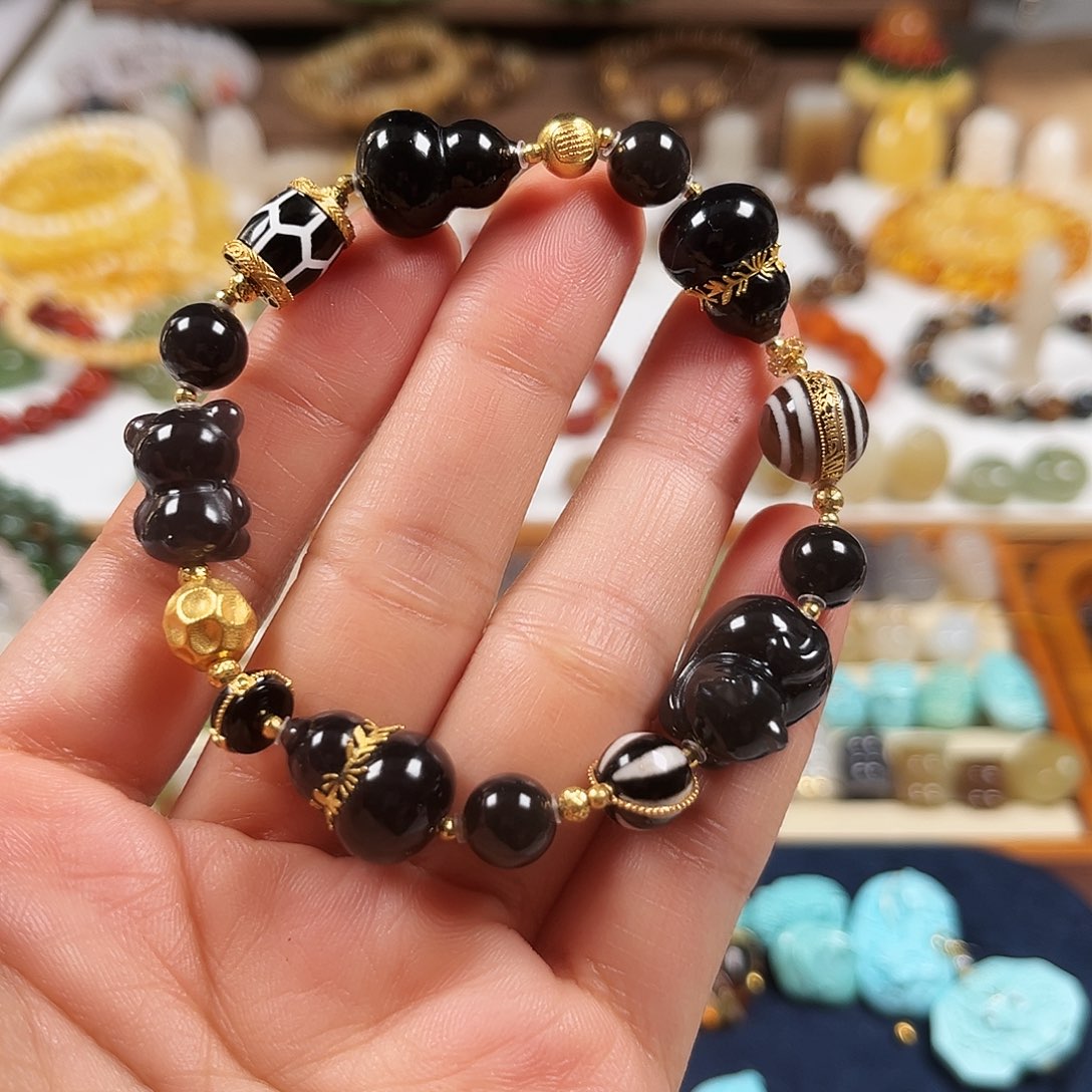 和田玉18K金镶嵌手链多宝