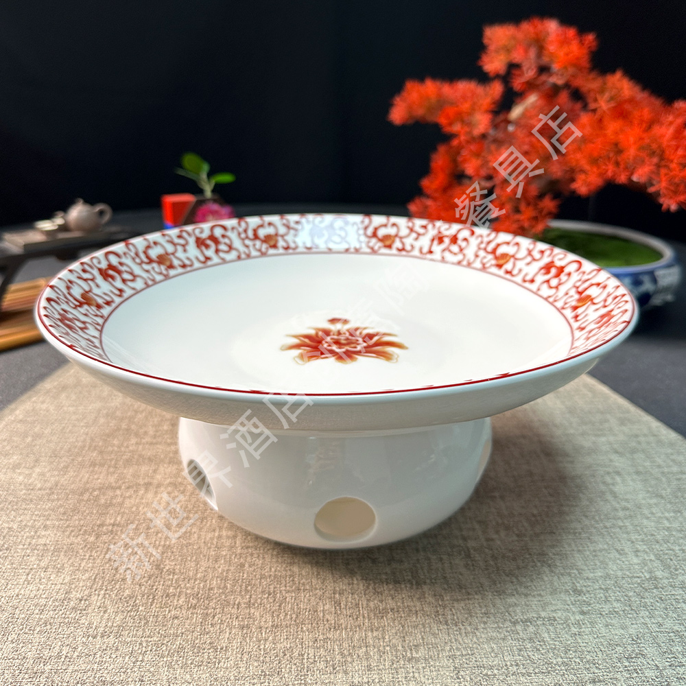  缠连枝明式汤盘保温明炉自助餐酒店餐具珐琅彩饭店加热海鲜碗