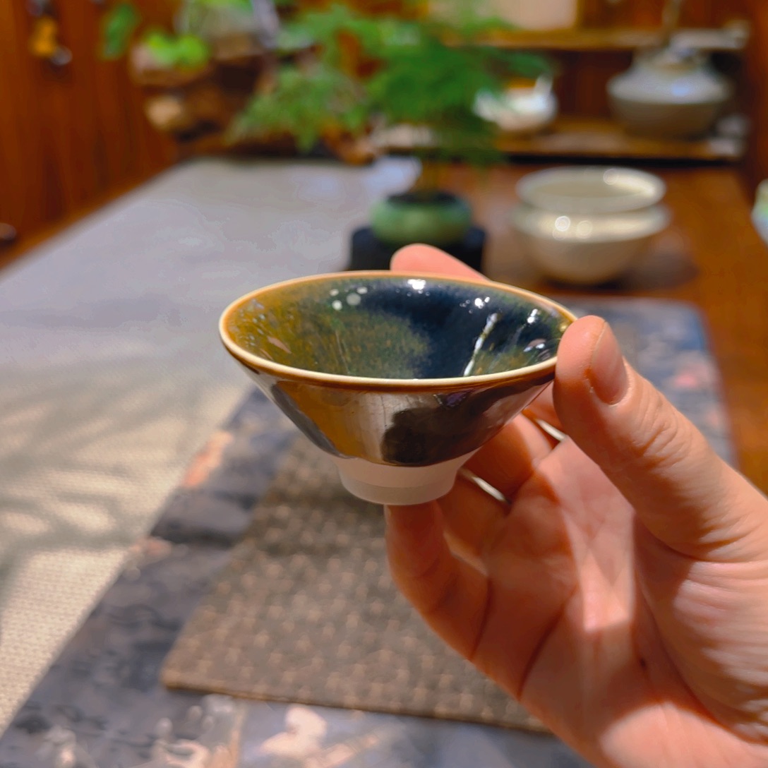 微澜定瓷 黑定窑变斗笠盏