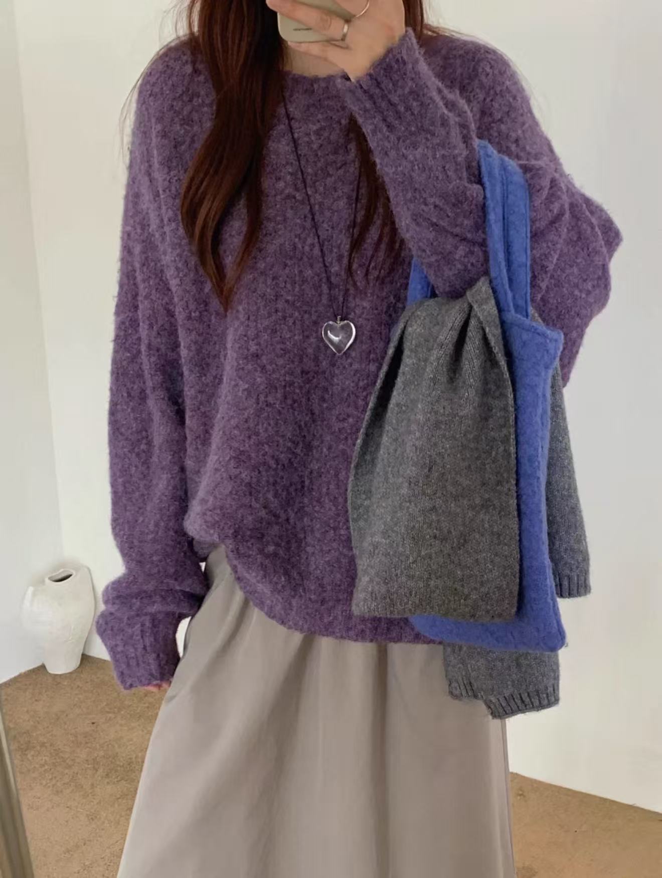 T1035 【芋泥麻薯】 韩版圈圈纱宽松不易起球针织毛衣套头女