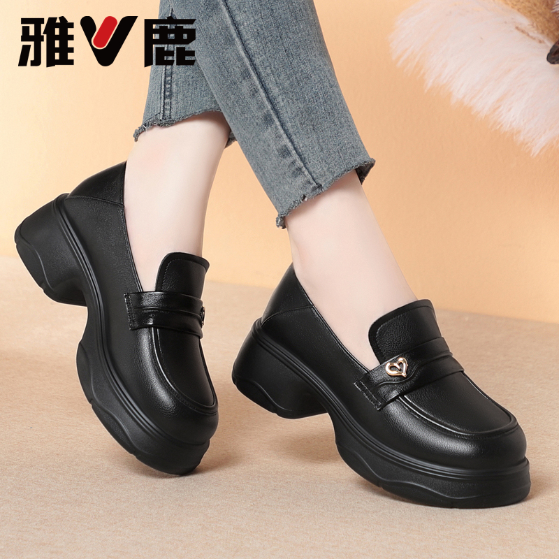 【雅鹿】新款时尚百搭乐福鞋英伦风小皮鞋一脚蹬女鞋子厚底软底单鞋