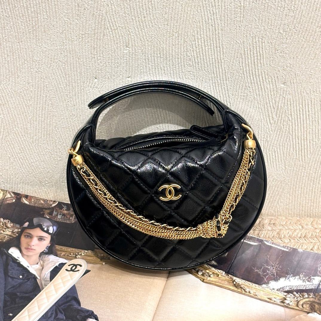 99新 Chanel/香奈儿 Chanel 香奈儿 24A 黑金褶皱牛呼啦圈月牙包