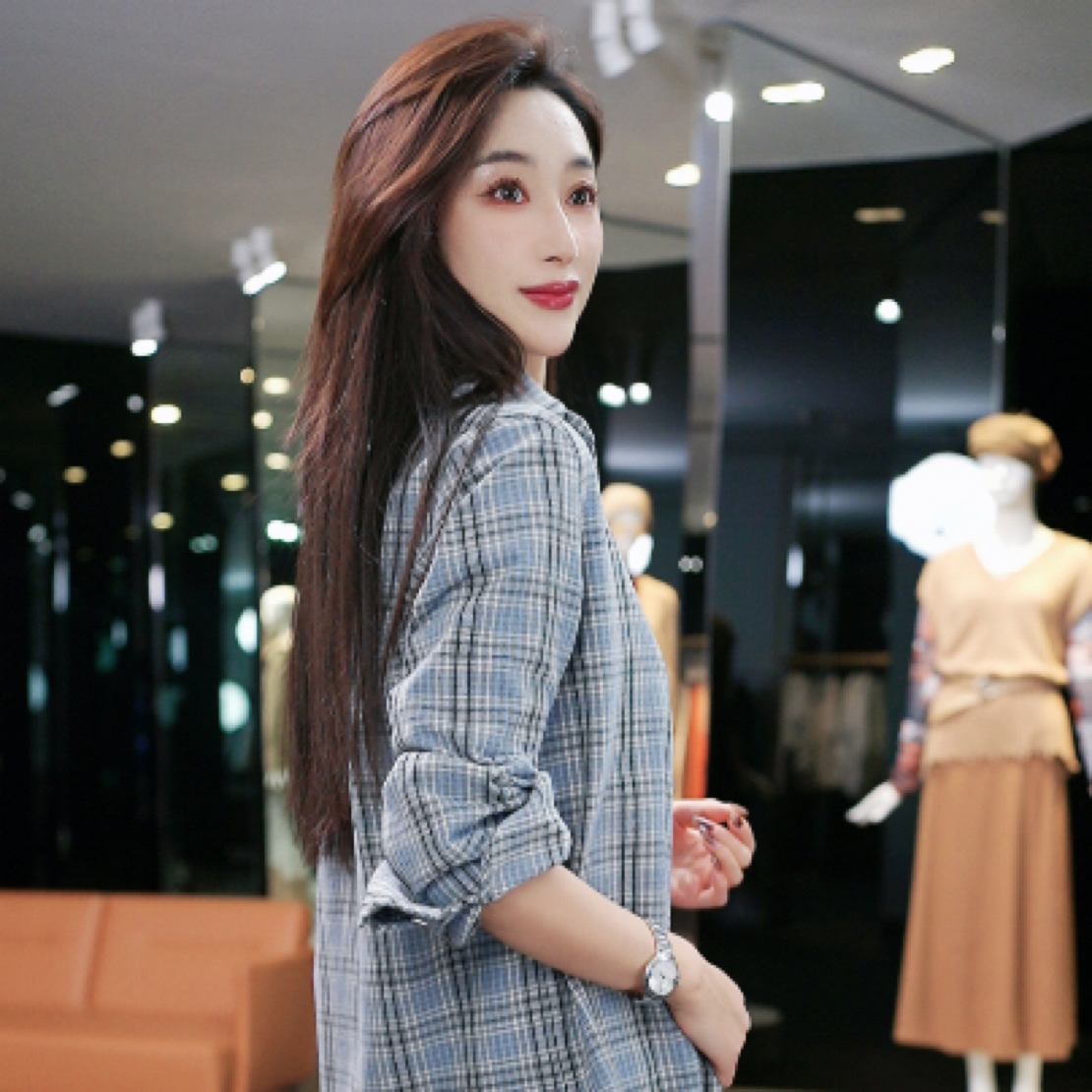 AMASS/阿玛施新款长袖磨毛宽松格纹衬衣休闲复古保暖衬衫  530171