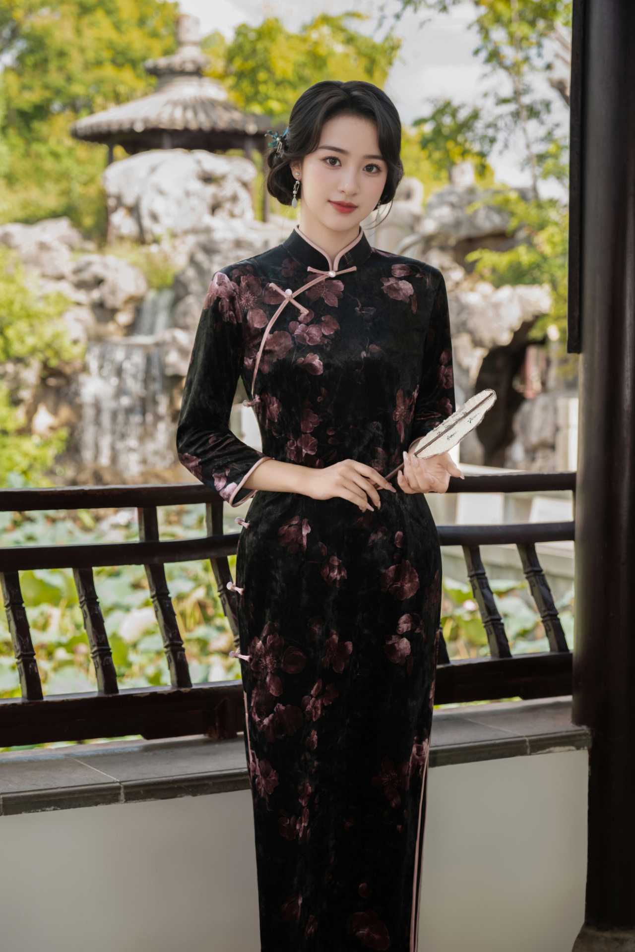 旗袍 气质 修身 长款 （衣长约120cm）粉色佳人 C679 