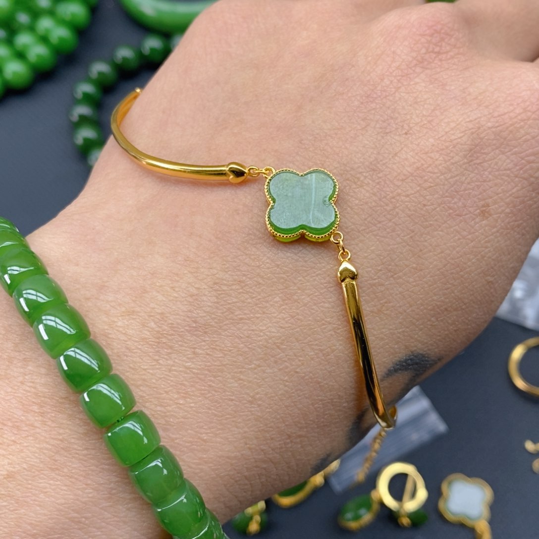 和田玉（碧玉）戒指银S925镀金镶嵌