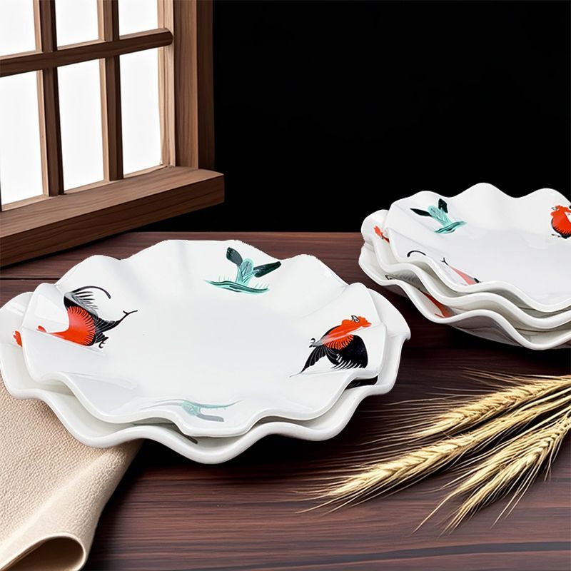 菜盘子新款餐厅不规则陶瓷创意碟子盘子商用餐饮店花边盘子荷叶边