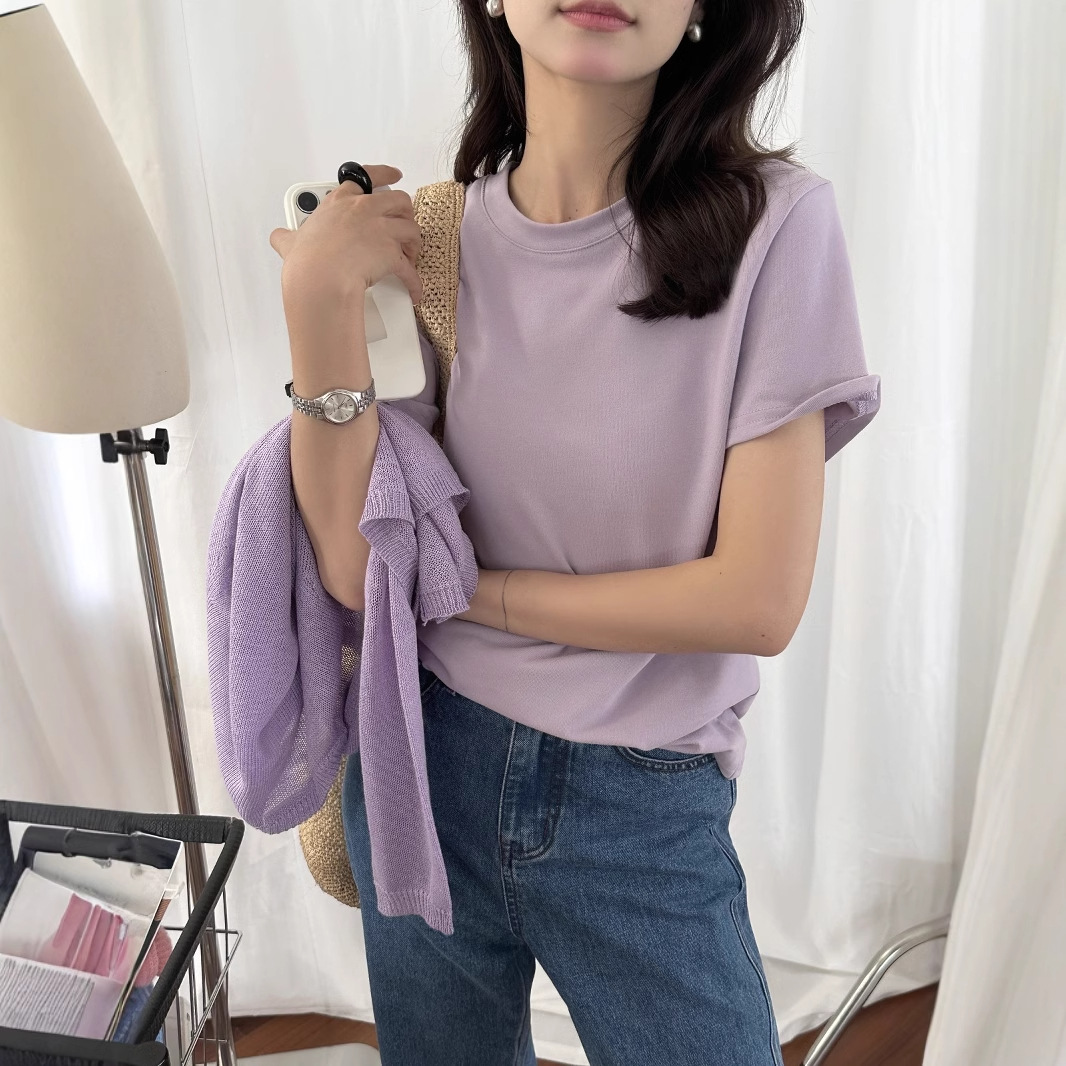 the limon自留升级亲肤云朵绒白色短袖t恤女正肩内搭显瘦百搭上衣