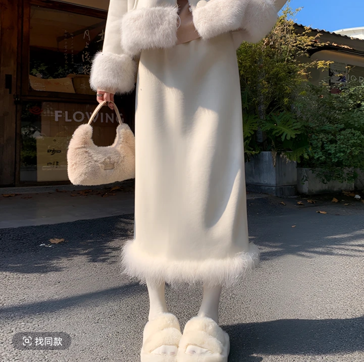 新中式金丝绒加绒鸵鸟毛半身裙