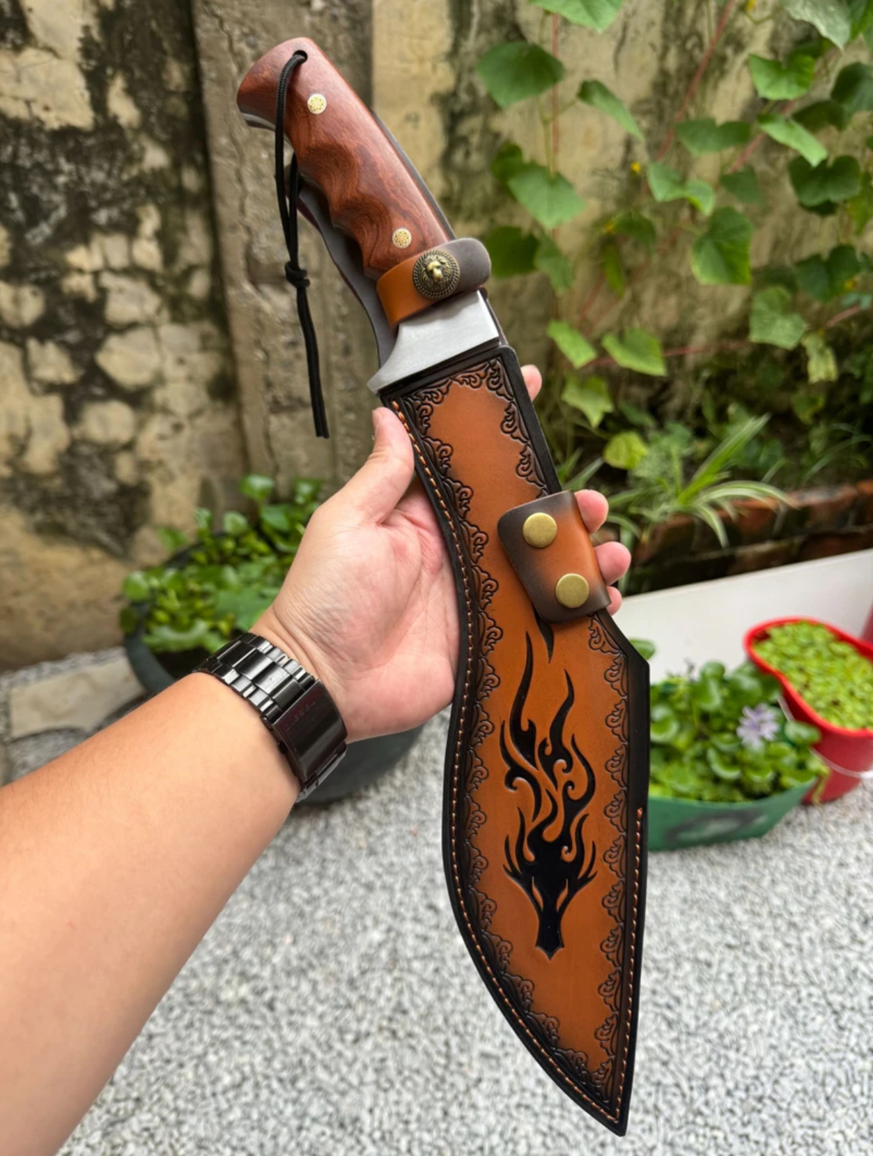 匠元品【升级皮套红色大狗】收藏户外多功能锋利水果刀手工露营便携