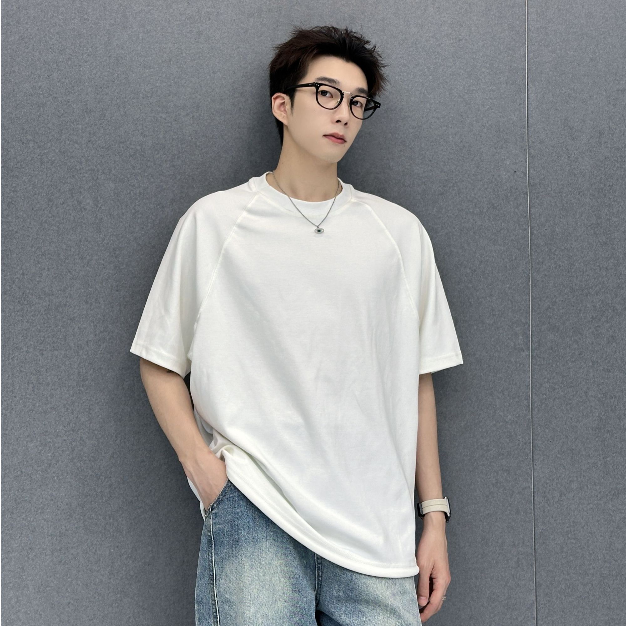 （粉丝浮力）ins小众潮流夏季休闲百搭宽松重磅设计感系带T恤LZT859