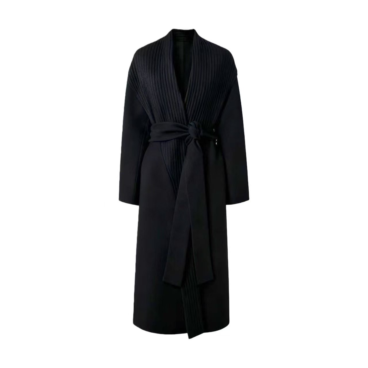 【冬季恋语】极简轻奢针织拼接山羊绒双面大衣设计师走秀气质长款