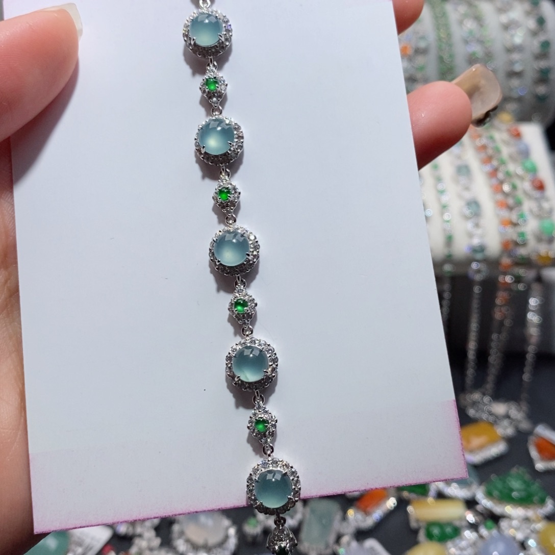 翡翠手链银S925镶嵌祥*c c c c