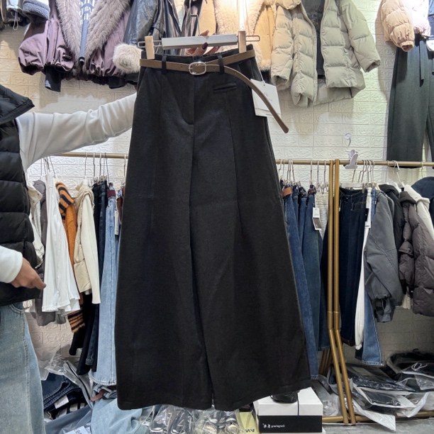 冬季加绒加厚毛呢阔腿裤高腰显瘦保暖宽松弯刀裤九分裤