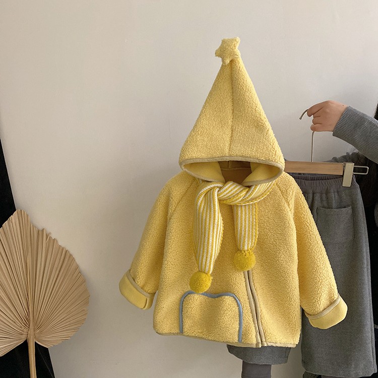 女童秋冬季2025新款洋气设计款毛毛加绒外套宝宝 可爱球球围巾