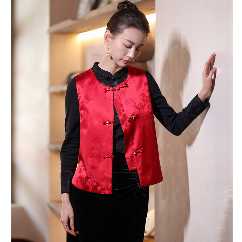 新中式国风双面穿红色2025早春新款无袖上衣叠穿盘扣新中式马甲