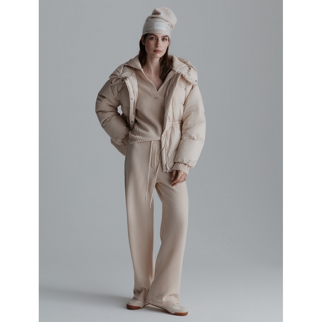 【Montendre】秋冬新款 M 气质保暖休闲百搭外套抽绳连帽横纹羽绒服