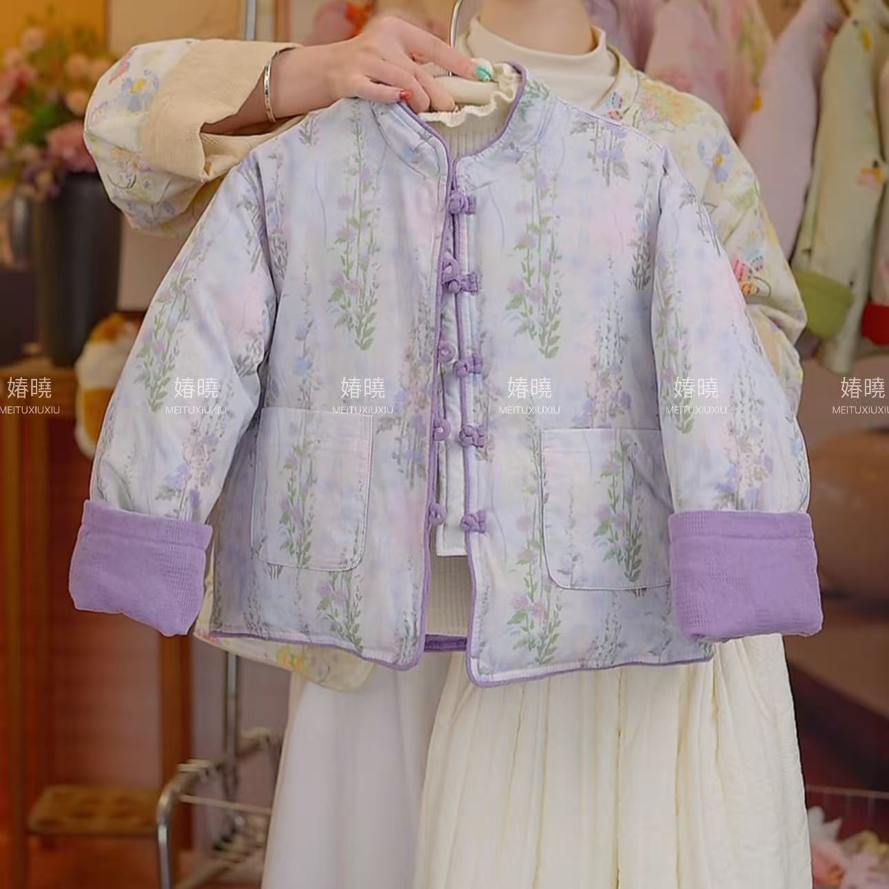 加棉加厚棉服2025女童新款中国风圆领双面穿棉衣复古棉服中大童