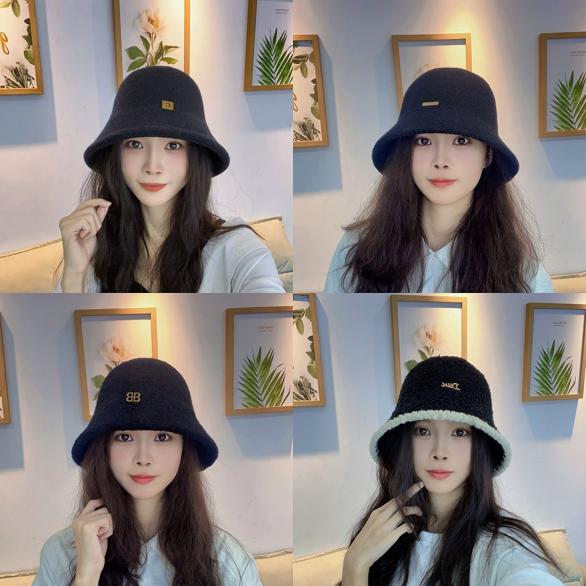 百搭秋冬女帽子日系显脸小女盆帽渔夫帽遮阳帽遮脸韩版黑色针织