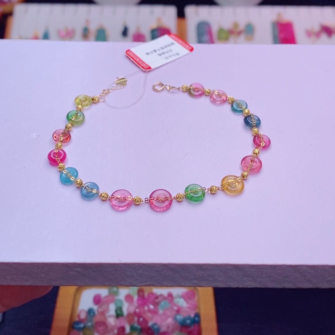 18K金镶嵌平安扣手链m碧玺