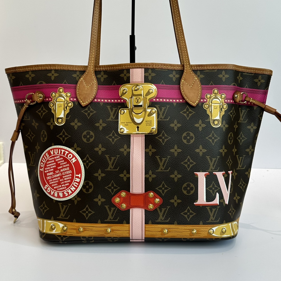 95新 LV 路易威登宫廷限量涂鸦宝藏系列中号Neverfull购物袋81306