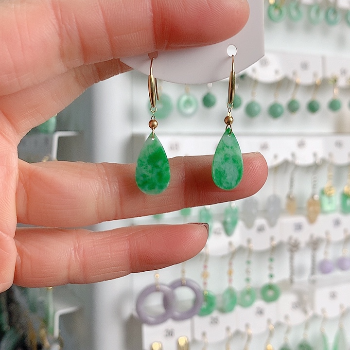 和田玉耳饰18K金镶嵌翡翠