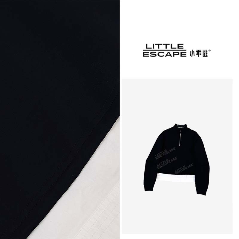 小乖逃休闲时尚黑色卫衣假两件黑色撞白色下摆百搭高领亚历N95098