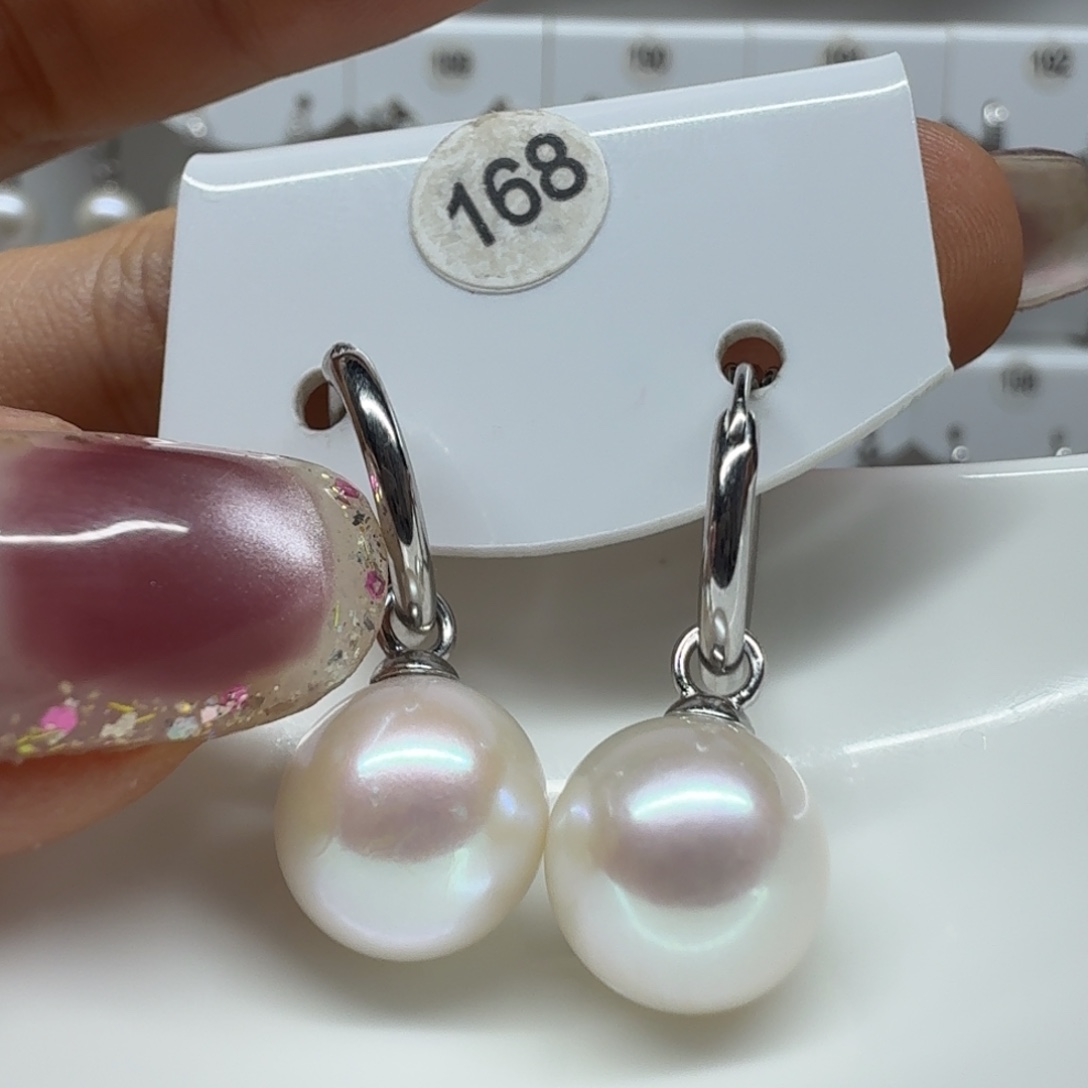 子***夜淡水珍珠银S925镶嵌耳饰珍珠10.7