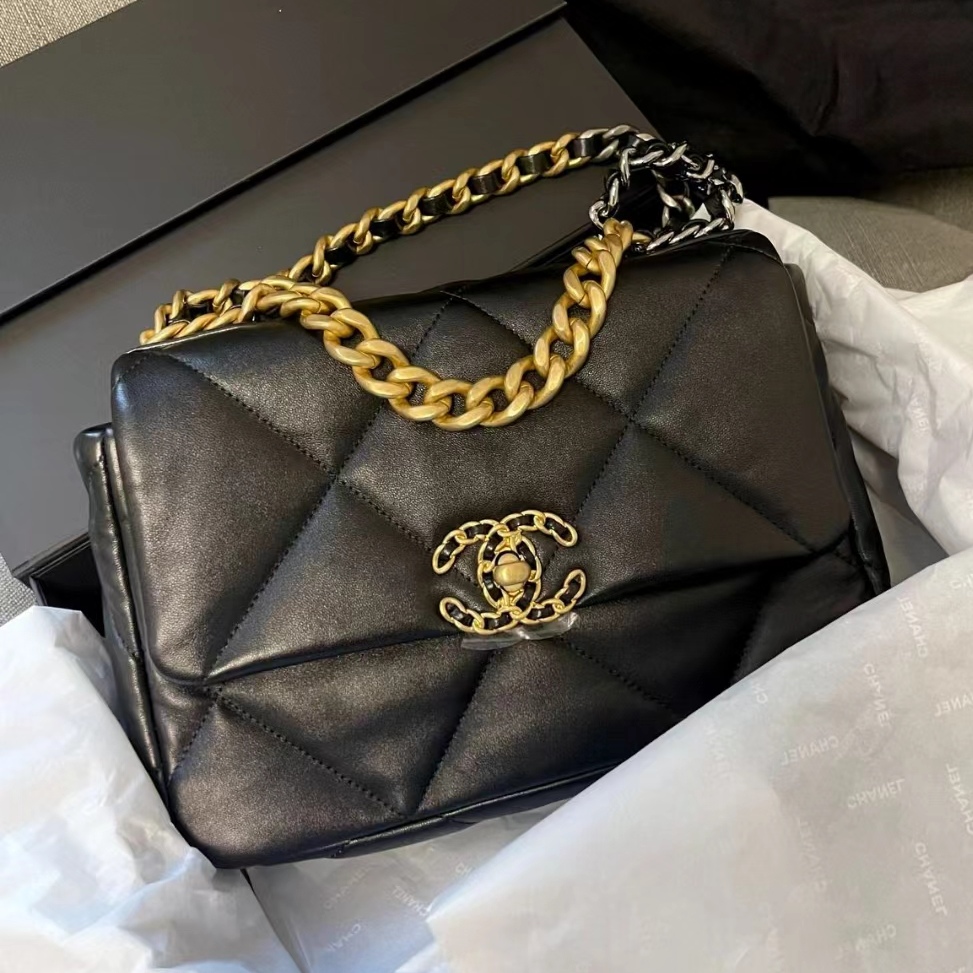 99新 Chanel/香奈儿 黑金19bag小号手提链条斜挎包