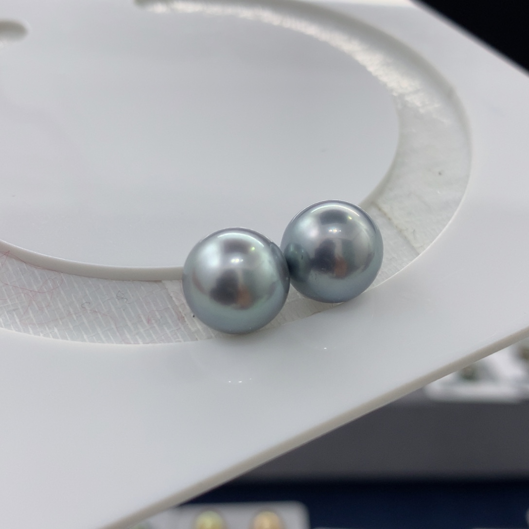 未镶嵌裸珠定制海水珍珠10.4mm银蓝正圆孔后无暇对珠